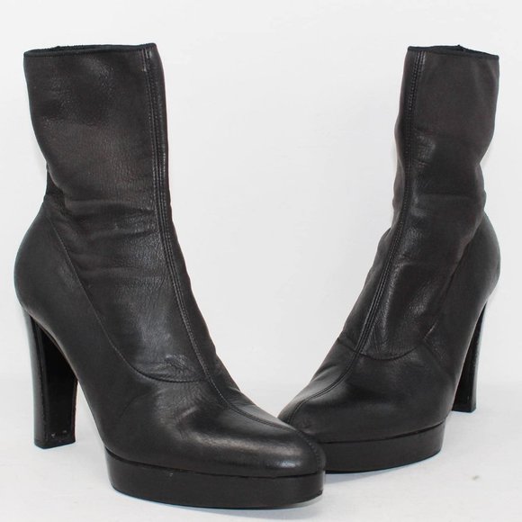 CELINE #39880 Black Leather Platform Heel Booties (US 9.5 EU 39.5) - Picture 1 of 7